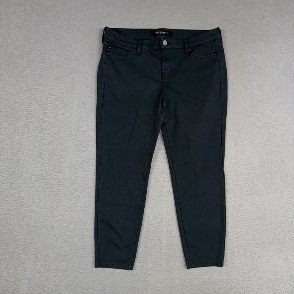 Liverpool Pants Womens 6P Green Skinny Crop Ankle Stretch Five Pocket Trousers